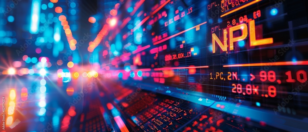 Fototapeta premium Abstract light trails and data visualization with the acronym NPL, representing modern technology and information processing.