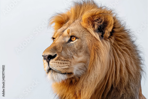 male lion portrait  Behold the majestic presence of a lion captured in a captivating side view portrait  set against an isolated white background