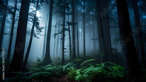 Step into a mystical woodland scene straight out of a fairy tale, immerse yourself in the enchanting beauty of a magical forest, wander through ancient trees draped in moss and mystery, encounter whim photo