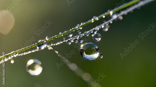 Macro Photography of Dew Drops on Spider Webs in Nature, Morning Dew Drops on Cobwebs and Grass, Closeup Shots of Water Drops on Spiderwebs, Abstract Patterns of Dew on Spider Nets, Green Insects
