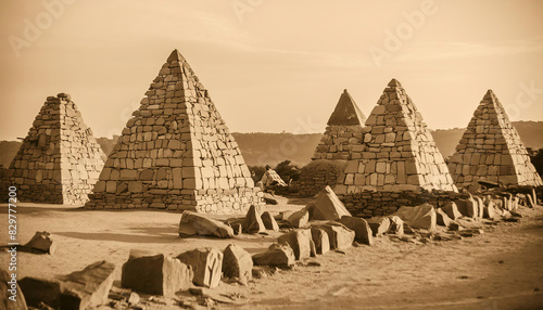 In the desert  pyramid-shaped rocks form the backdrop for the fantastical ruins of lost temples  evoking a sense of mystery and wonder 