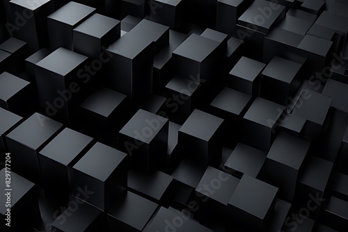 3D-rendered abstract geometric blocks set against a black background.