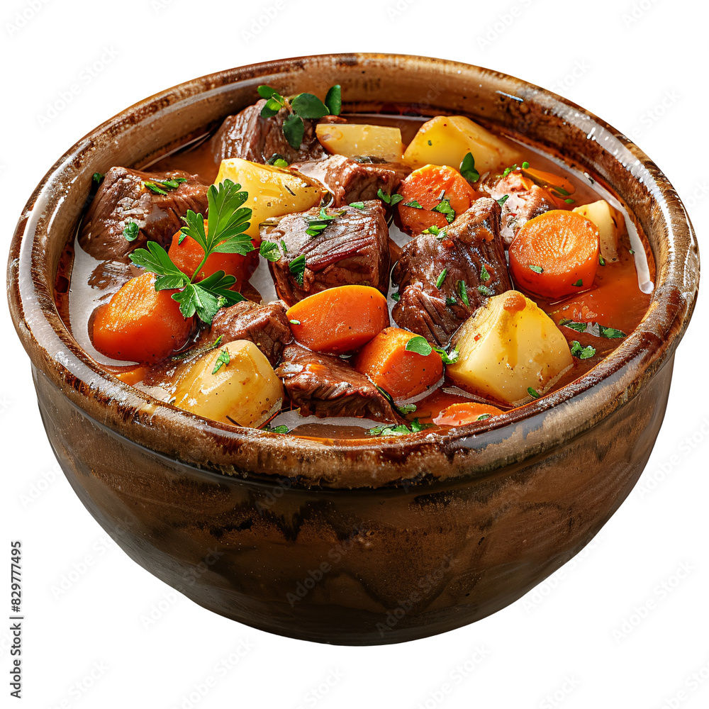 Beef stew with carrots and potatoes die cut PNG style isolated on white and transparent background Beef stew with carrots and potatoes die cut PNG style isolated on white and transparent background