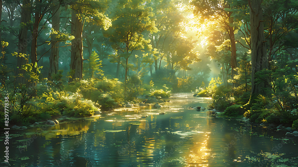 captivating mural depicting tranquil forest glade dappled sunlight filtering through canopy lush foliage babbling brook winding way through scene inviting viewers to pause and reconnect with nature captivating mural depicting tranquil forest glade dappled sunlight filtering through canopy lush foliage babbling brook winding way through scene inviting viewers to pause and reconnect with nature