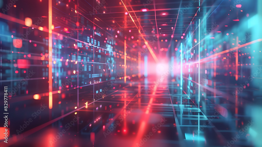 Fototapeta premium Digital virtual space with depth of field