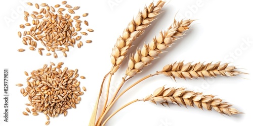 A close up of wheat grain and wheat seeds photo