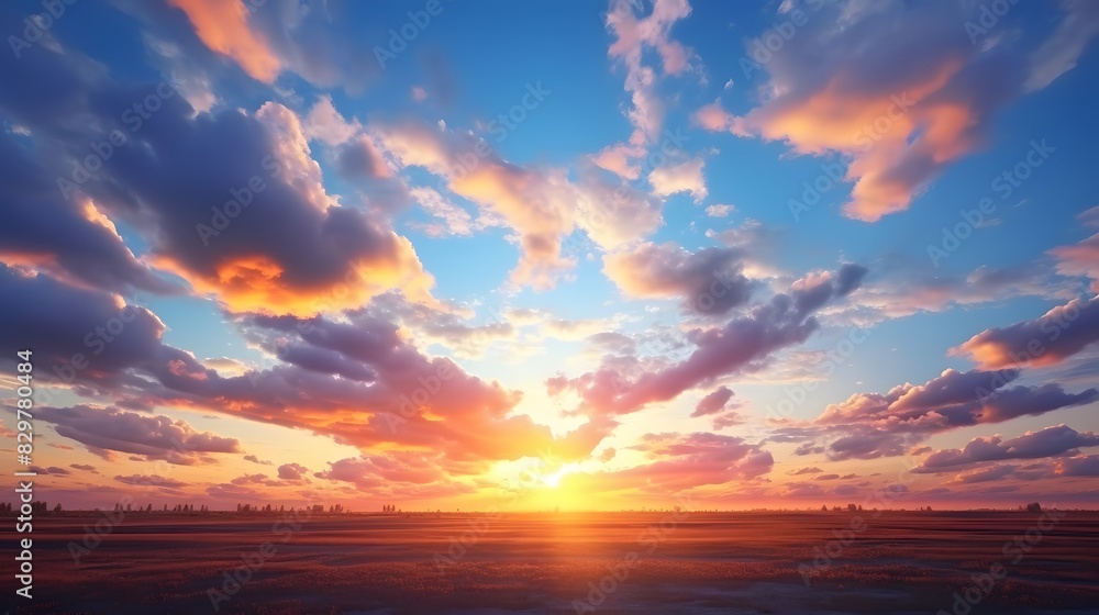 Fototapeta premium Sunset over a grassy field. Generative AI.