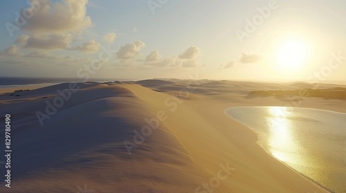 Lencois Maranhenses. A dazzling landscape of dunes and rain lakes. Natural rainwater pool in white sand desert. Nature and travel concept.