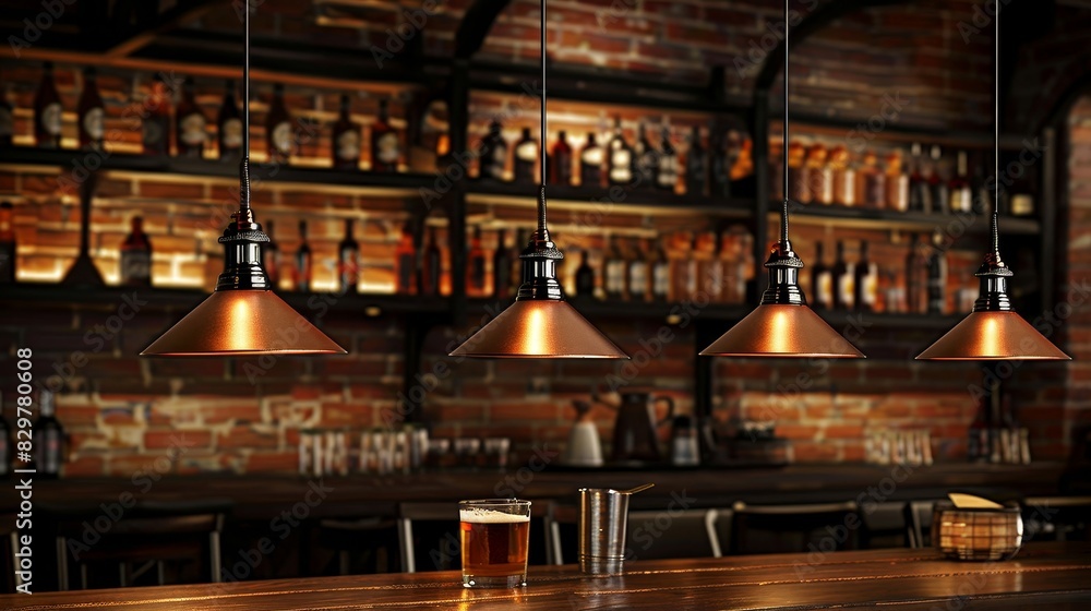 Obraz premium Industrial charm metal and wood pendant light for loft style interiors, adding allure