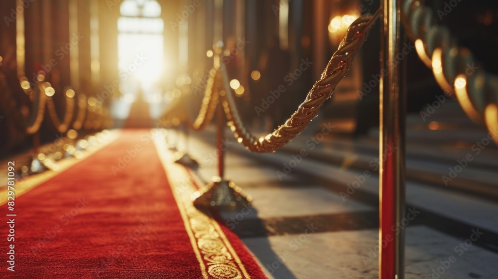 A red carpet with a gold rope in the middle A red carpet with a gold rope in the middle