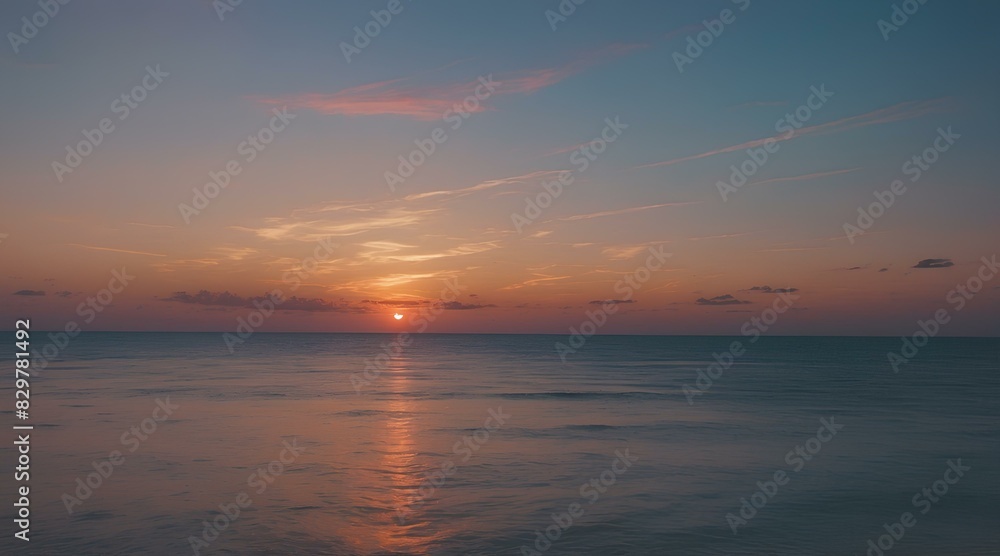 Sunset Over Calm Ocean Horizon Sunset Over Calm Ocean Horizon
