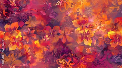 Wallpaper Mural Vibrant Abstract Floral Pattern in Bold, Bright Colors – Perfect for Modern Design Projects, Textile Prints, and Eye-Catching Backgrounds – High-Resolution, Seamless Digital Artwork Torontodigital.ca
