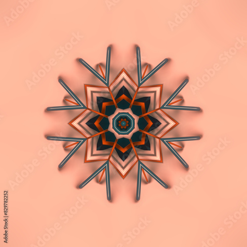 Abstract pattern in the shape of a stylized star made of orange and green sticks and lines. 3d rendering illustration photo