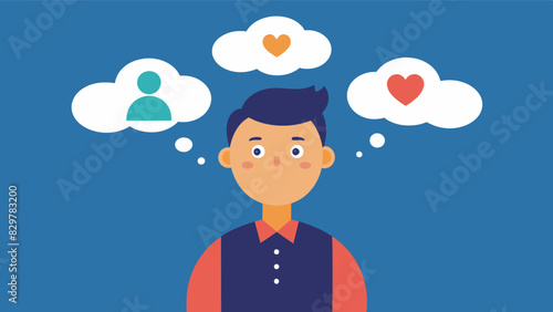 The man avoids comparing himself to others understanding that every body is different and worthy of love and respect.. Vector illustration