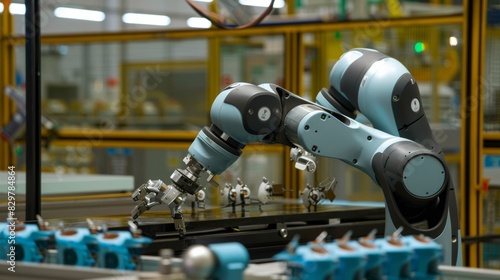 Innovative AI robots collaborating with workers in factories to boost efficiency and safety on the production line, Created with Generative AI.