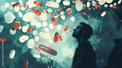 Illustration of a man and placebo effect photo