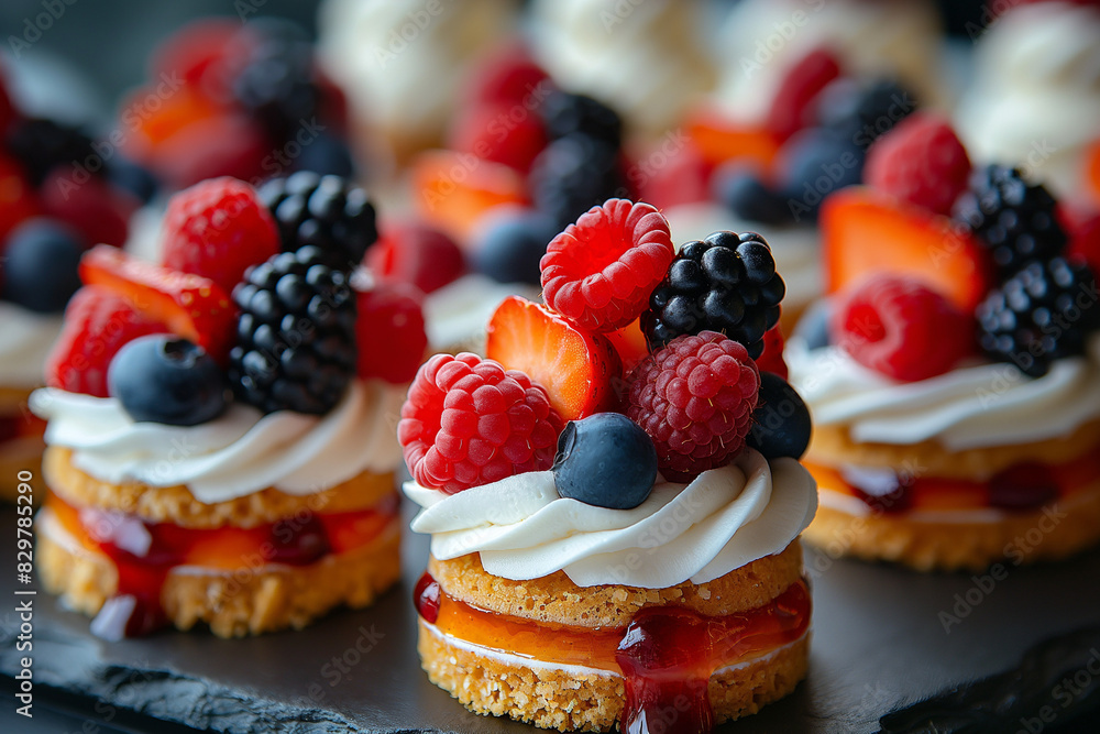 cupcakes with berries, Experience the delectable allure of gourmet finger food with a closeup of sweet desserts artfully presented during a cocktail party or event catering cupcakes with berries, Experience the delectable allure of gourmet finger food with a closeup of sweet desserts artfully presented during a cocktail party or event catering