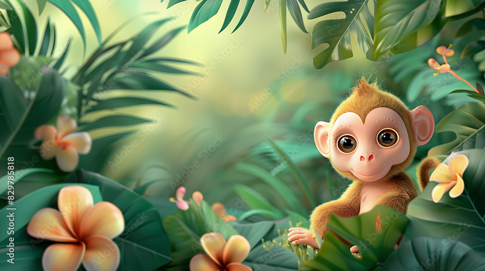 Naklejka premium Cute Cartoon Monkey Banner with Room for copy