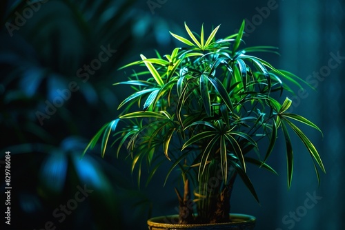 Lady Palm Plant in a Pot Dark Color Lighting © Rehan