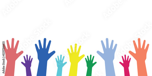 Spectrum of raised hands. Unity in diversity icon. Celebrating raising hands vector illustration.