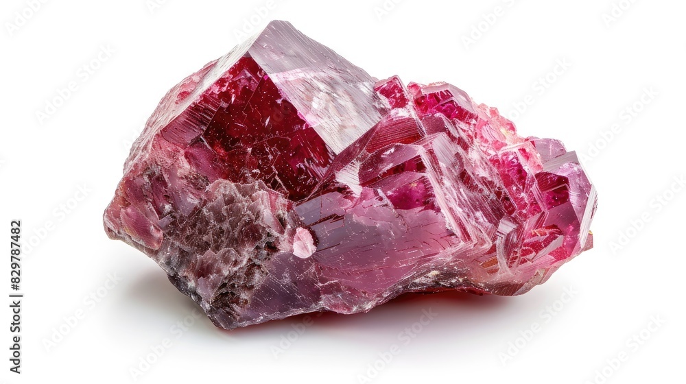 Obraz premium Rough Ruby Crystal Specimen on White Background