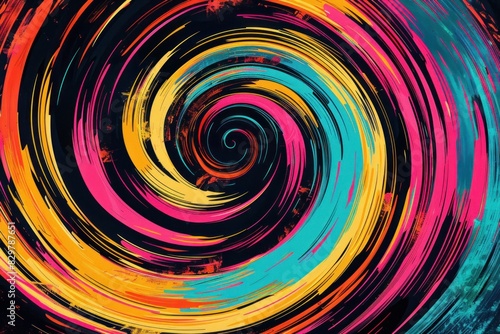 Colorful swirl on black background abstract art with red  yellow  and blue swirl in center