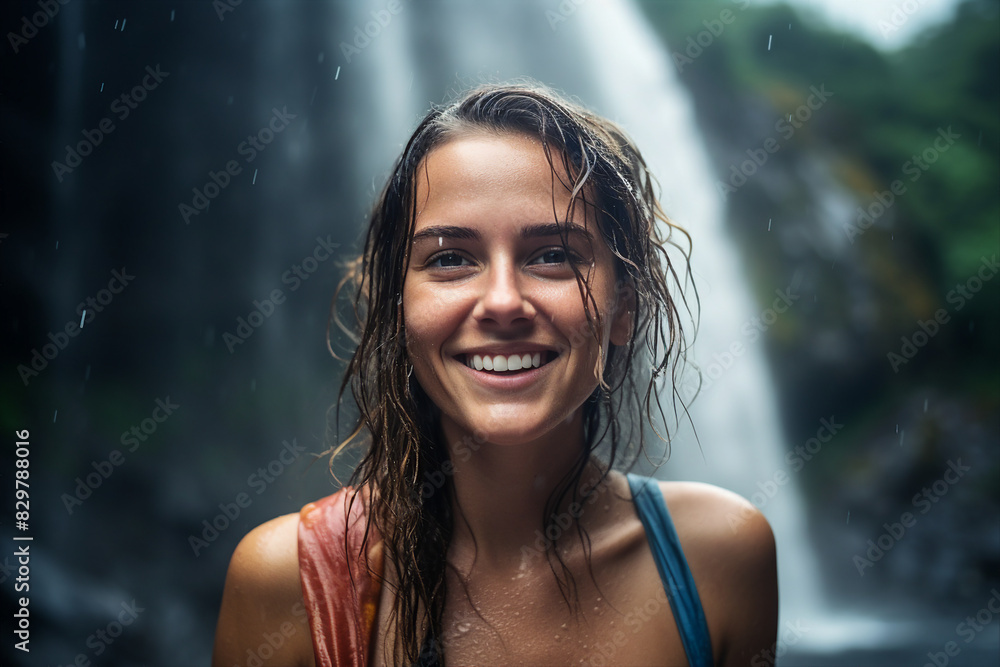 Generated with AI portrait of happy girl exploring tropical jungles on vacation Generated with AI portrait of happy girl exploring tropical jungles on vacation