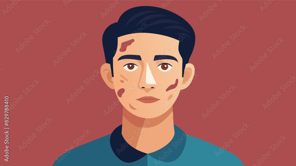 A man with a scar or birthmark on his face and the words Flaws are beautiful they tell your story.. Vector illustration A man with a scar or birthmark on his face and the words Flaws are beautiful they tell your story.. Vector illustration
