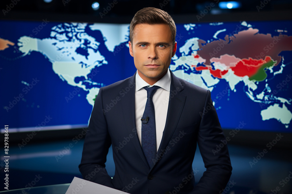 Professional reporter journalist in front of camera making breaking news reportage Generative AI picture Professional reporter journalist in front of camera making breaking news reportage Generative AI picture
