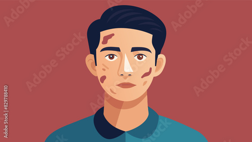 A man with a scar or birthmark on his face and the words Flaws are beautiful they tell your story.. Vector illustration