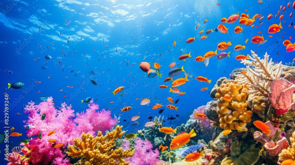 Dive into an underwater adventure, exploring coral reefs teeming with colorful marine life. The vibrant underwater world offers a mesmerizing and unforgettable diving experience.