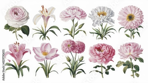 Wallpaper Mural Mixed Bouquet of Illustrated Flowers Torontodigital.ca