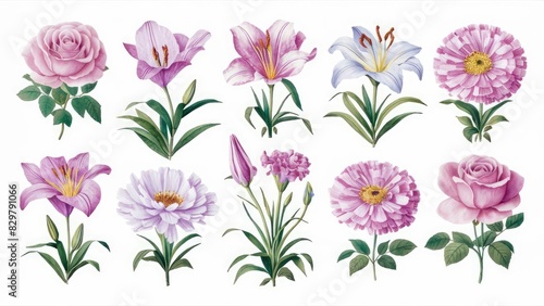 Wallpaper Mural Colorful Garden Flowers on White Background Torontodigital.ca