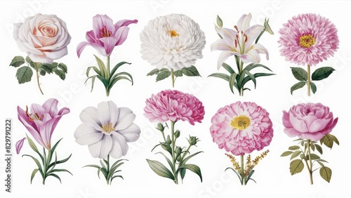 Wallpaper Mural Colorful Garden Flowers on White Background Torontodigital.ca