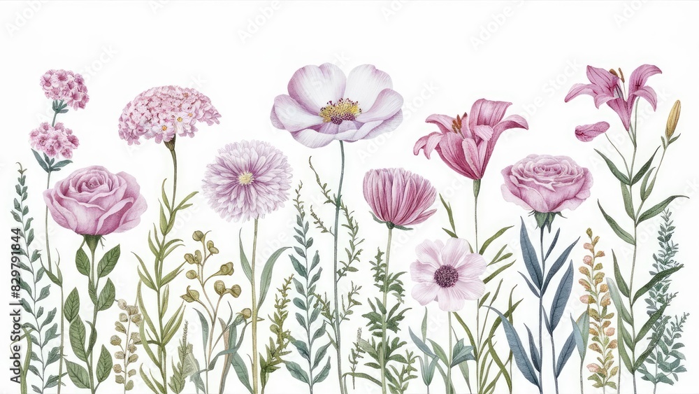 Obraz premium Assorted Floral Arrangement Illustration