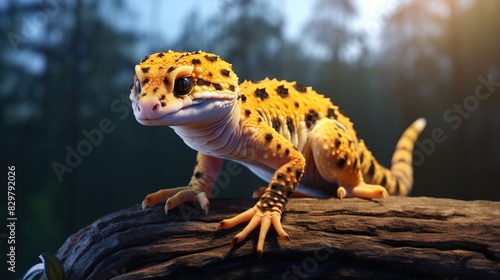 leopard gecko on rock photo