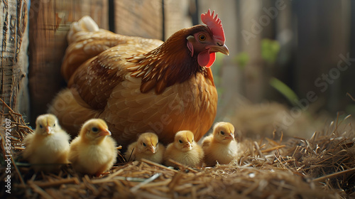 Baby chicks with their Mama chicken 