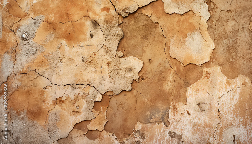 Cracked brown wall details, old wall with cracked plaster, stained glass background
