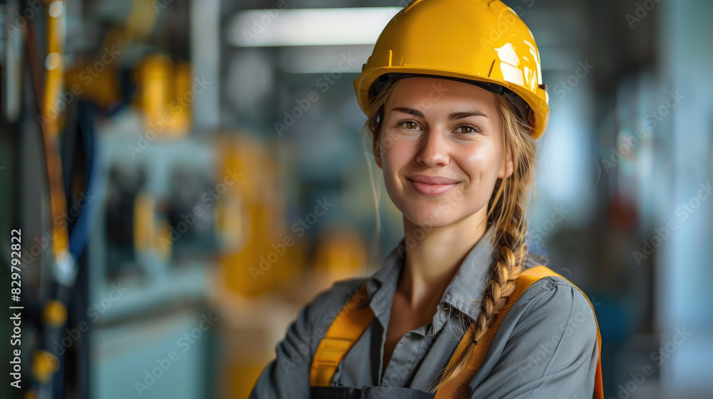Young beautiful female electrician smiling Young beautiful female electrician smiling