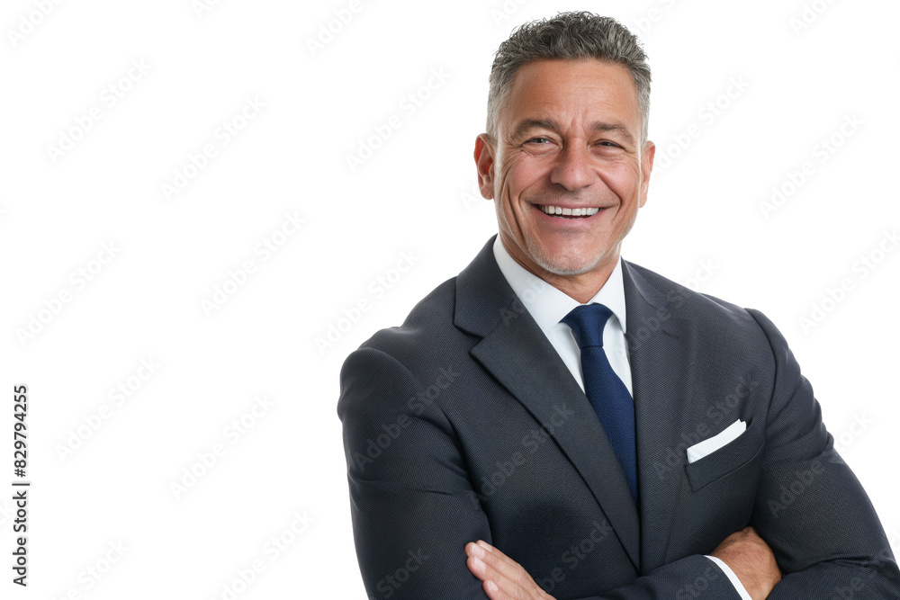 Smiling Middle-Aged Businessman in Suit with Folded Arms Smiling Middle-Aged Businessman in Suit with Folded Arms