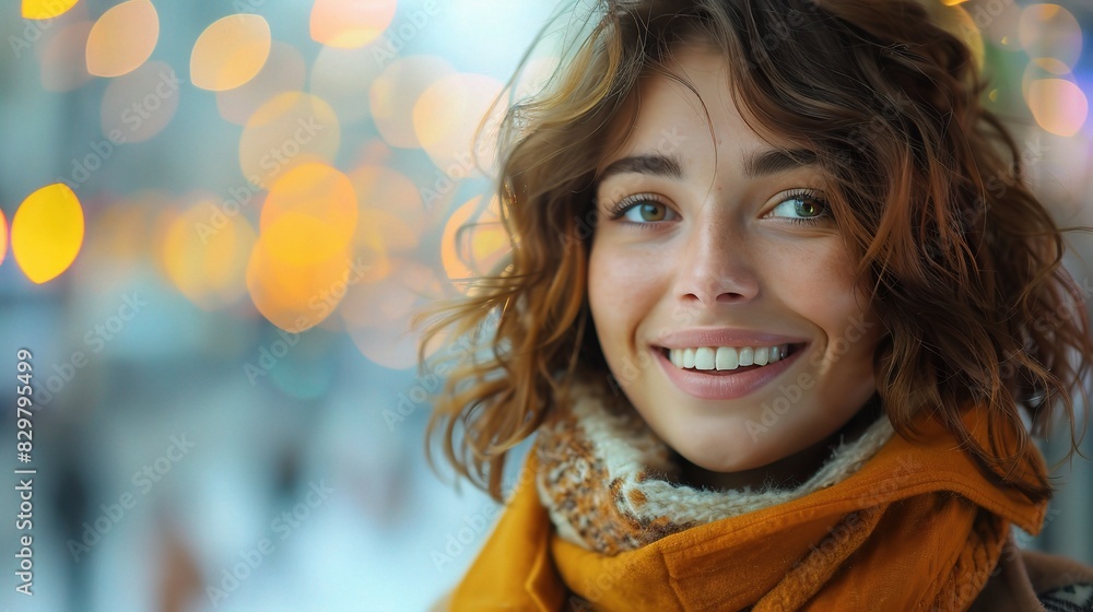 beautiful woman with glowing face skin, smiling in front of a vibrant urban backdrop beautiful woman with glowing face skin, smiling in front of a vibrant urban backdrop