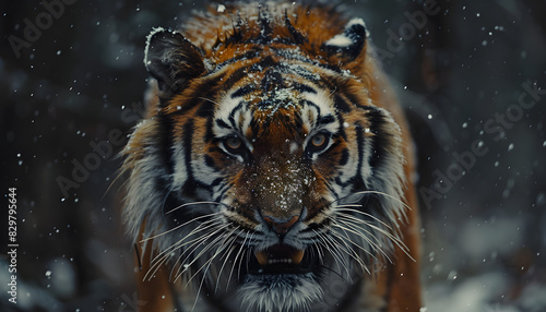 Siberian tiger stalks through snowy forest  a majestic carnivore in its element