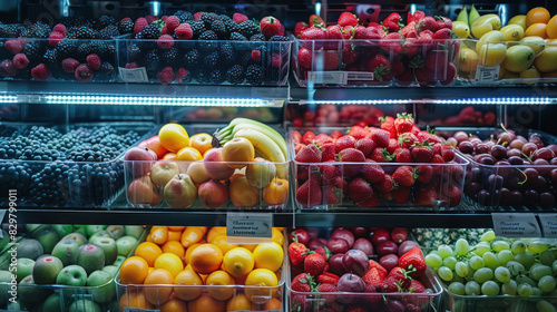 Fototapeta Naklejka Na Ścianę i Meble -  Various fruits in the freeze at supermarket