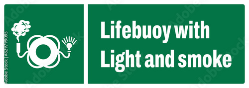 ISO emergency and first aid safety signs_lifebuoy with light and smoke landscape size 1/2 a4,a3,a2,a1