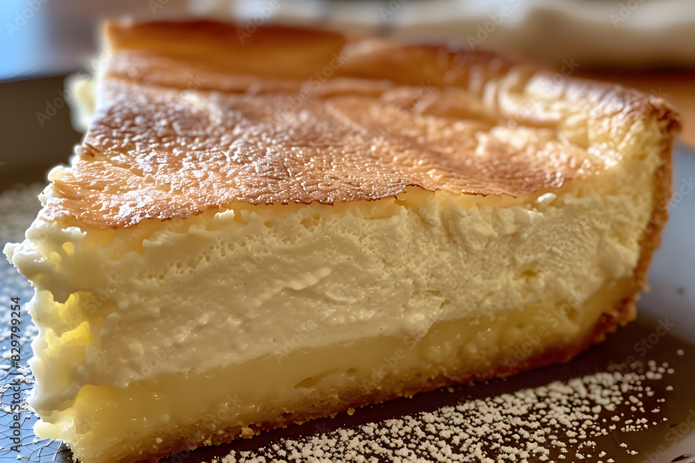 A close-up of a decadent Vanilla Magic Custard Cake A close-up of a decadent Vanilla Magic Custard Cake