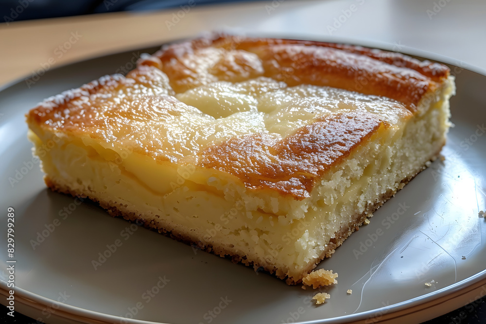 A close-up of a decadent Vanilla Magic Custard Cake A close-up of a decadent Vanilla Magic Custard Cake