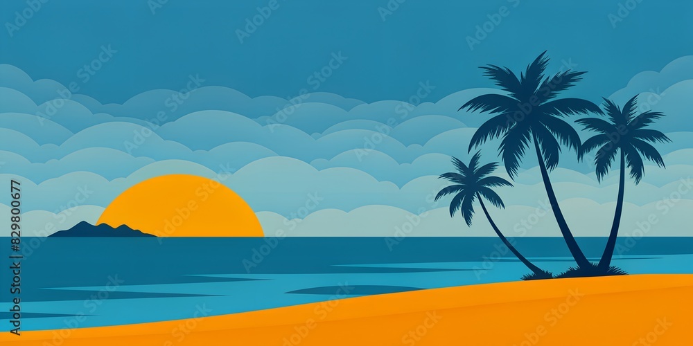 tree on the beach Illustration of palm trees, sea and sand with sky. summer illustrations for the opening album, letter, background wallpaper, collage, art tree on the beach Illustration of palm trees, sea and sand with sky. summer illustrations for the opening album, letter, background wallpaper, collage, art