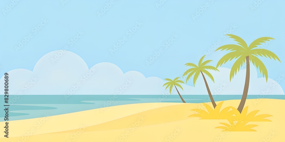 beach background Illustration of palm trees, sea and sand with sky. summer illustrations for the opening album, letter, background wallpaper, collage, art