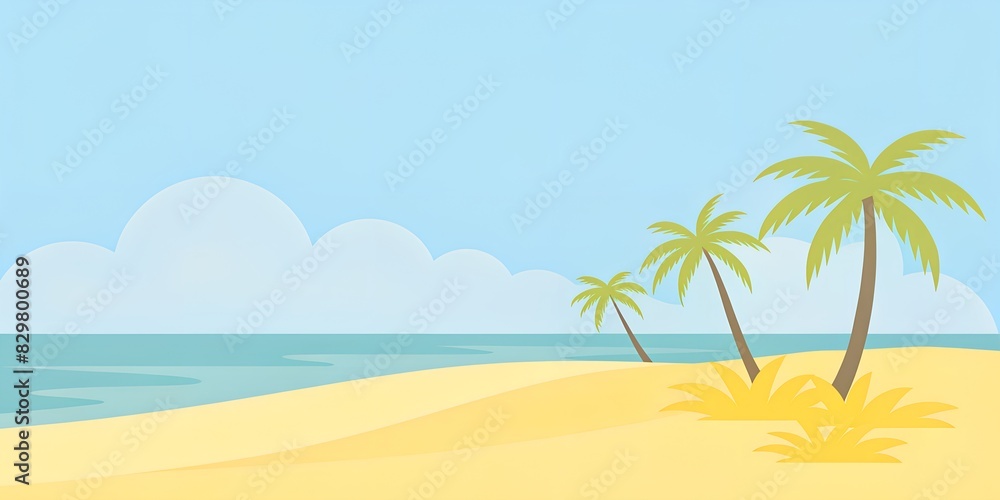 Obraz premium beach background Illustration of palm trees, sea and sand with sky. summer illustrations for the opening album, letter, background wallpaper, collage, art