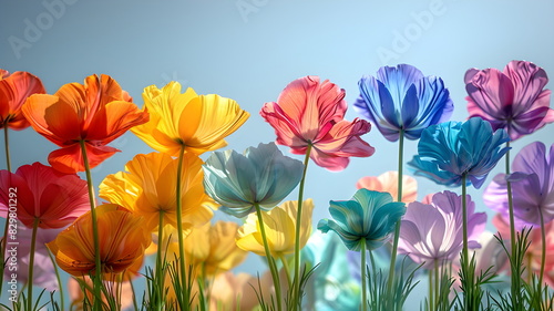 Beautiful rainbow colored flowers on a clear background